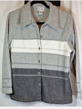 Alfred Dunner Gray, White & Charcoal Striped Wool-Blend Button Jacket